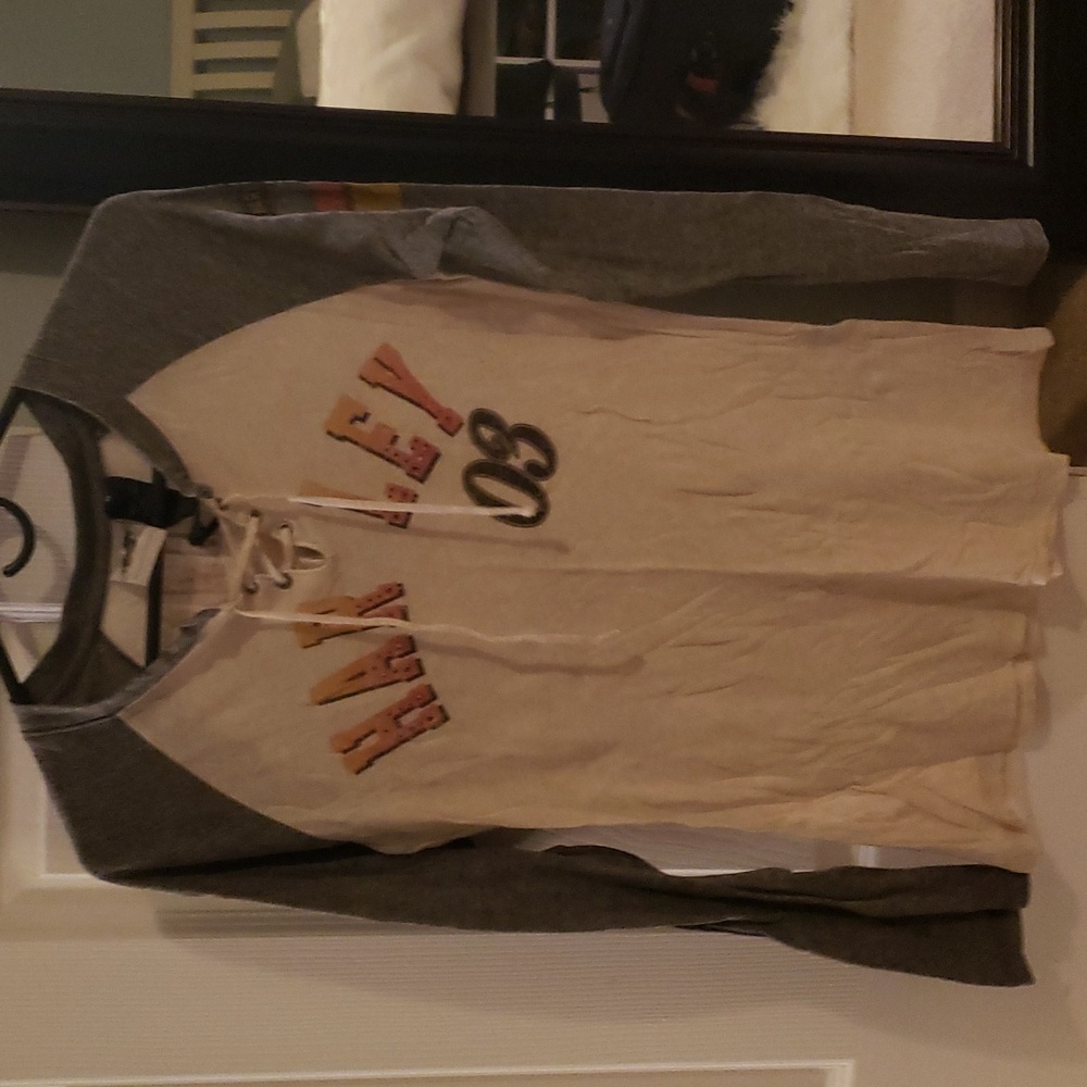 Harley Davidson, Medium, Raglan w/ Gray Sleeves, Long Sleeve Tee